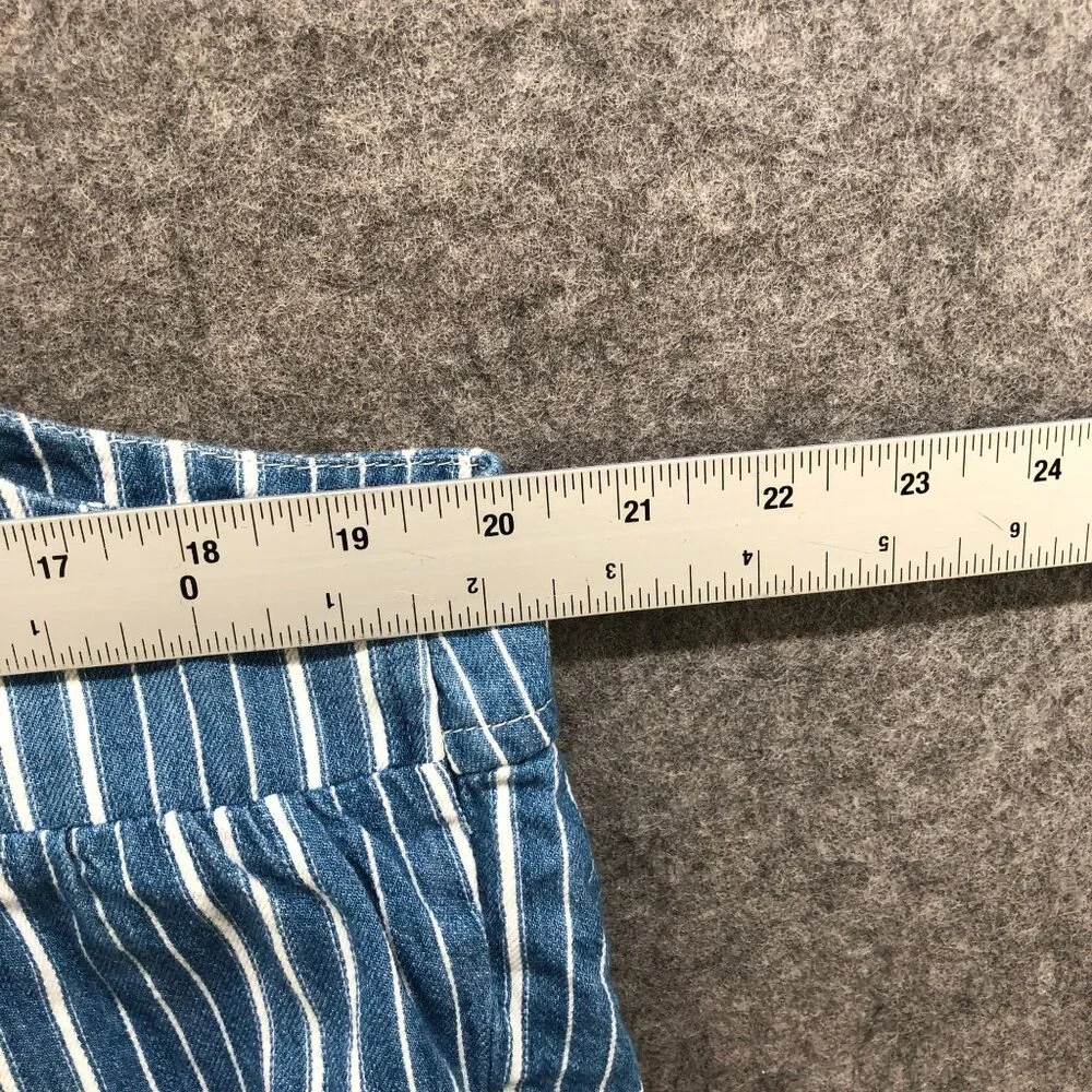Old Navy Smocked Cami Top Womens L Chambray Striped Blue Square Neck Button - Picture 7 of 8
